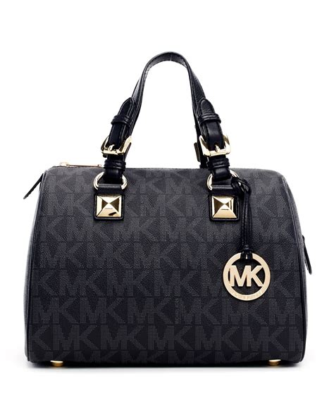 michael kors grayson medium logo satchel black|michael kors leather satchel large.